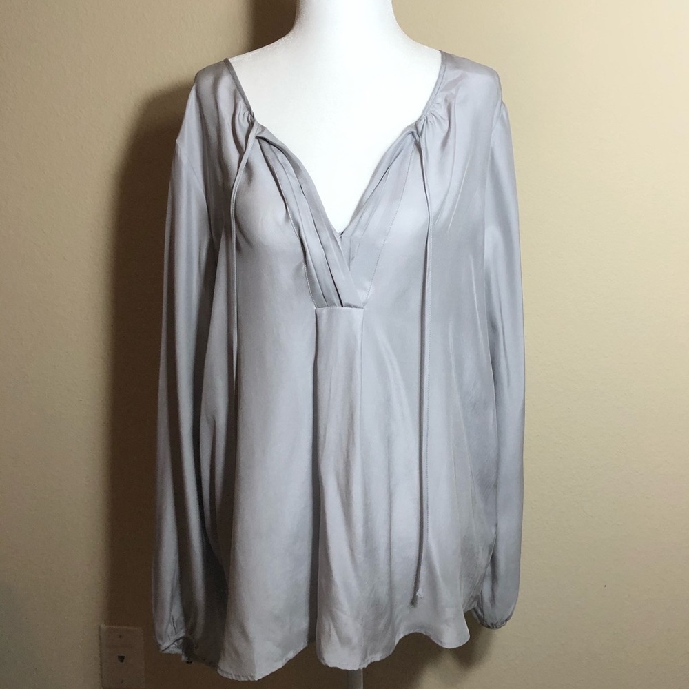 White House black market silver silk blouse